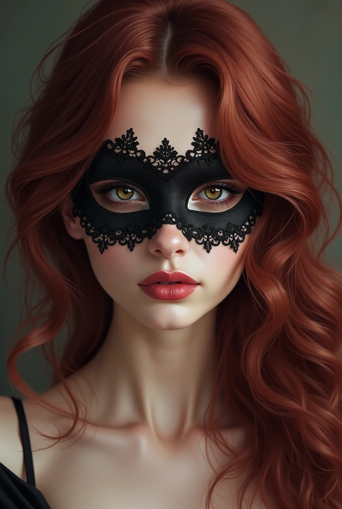 Almost realistic anime style masked woman with red lips