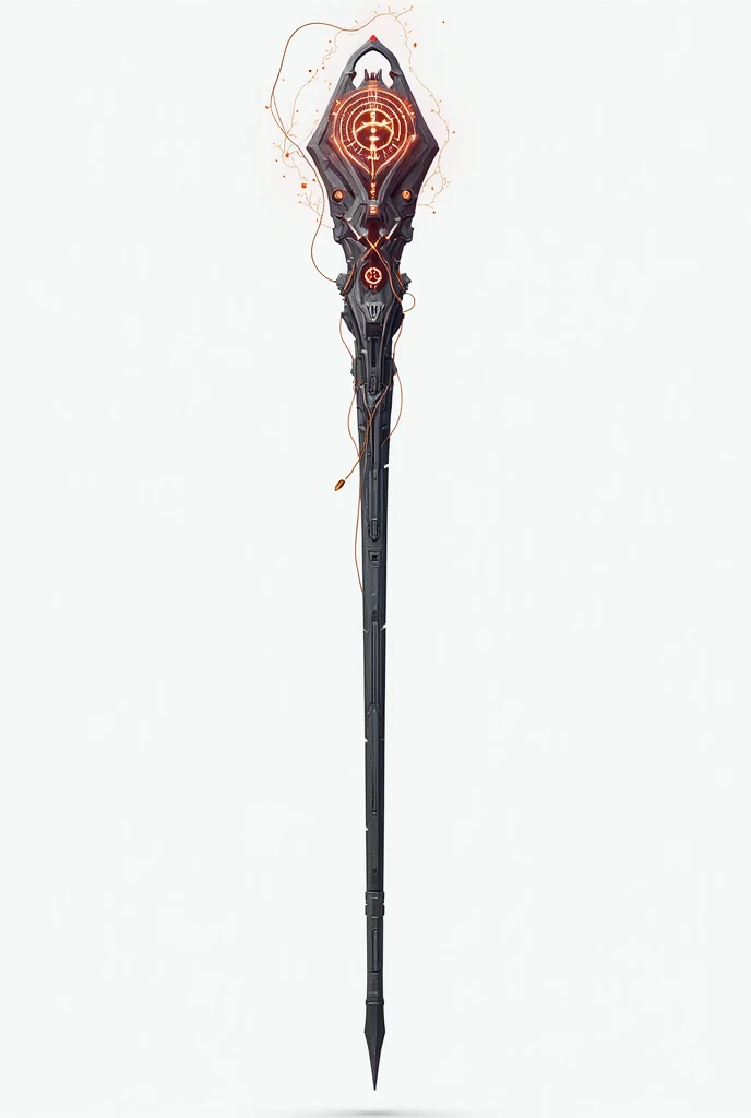 a high tech arcane staff, cyberpunk style, low detail, full length, white background