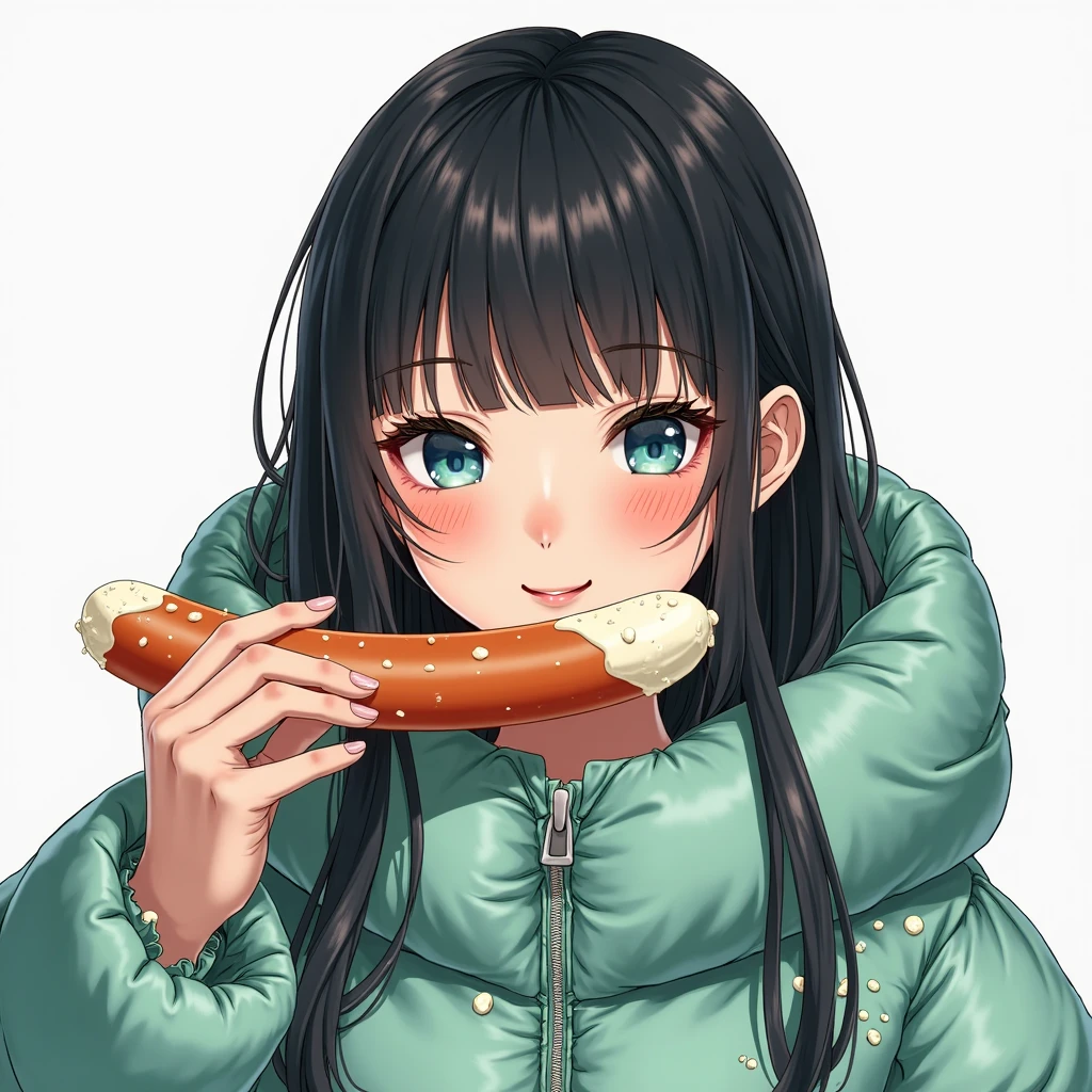 masterpiece, (detailed, highres, best quality), 1girl, <lora:spfureneLustario:1> lustario3st, earrings, necklace, turtleneck sweater, ribbed sweater, high-waist pants, grey background, simple background, upper body, white background, :t, blush, closed mouth, eating, food on face, looking at viewer, solo