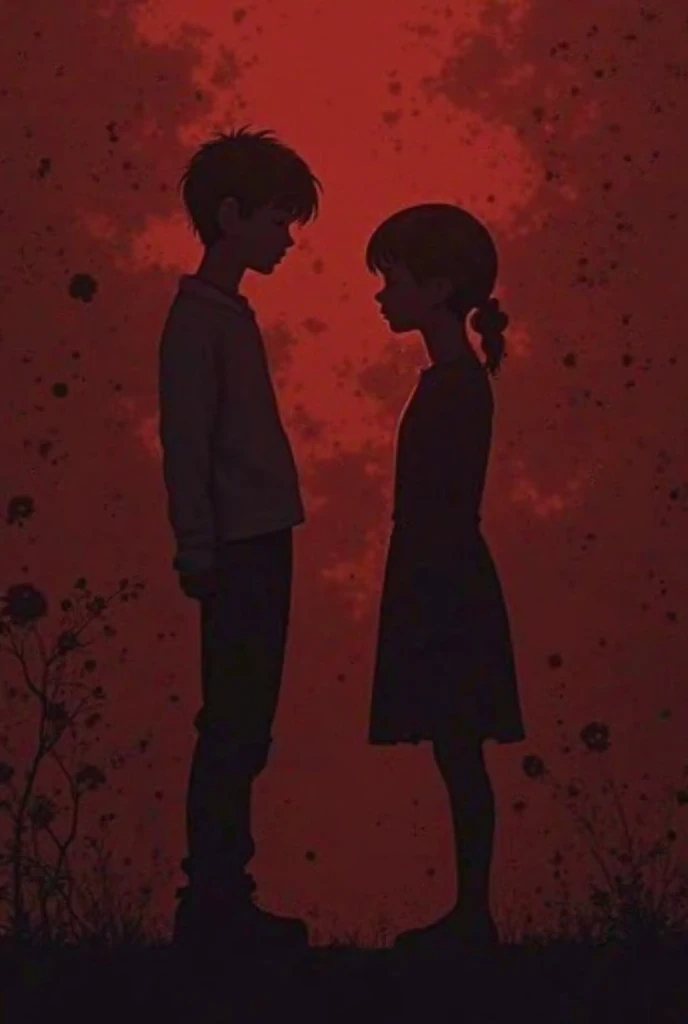 An emotional, dramatic scene with two characters embracing each other, inspired by the music of Kairiki Bear. The characters should have expressive, intense emotions, with one character looking worried and the other offering comfort. Use a dark, saturated color palette with contrasting red and deep blue tones. The background should be abstract, featuring elements like broken clocks, gears, and mechanical parts to enhance the atmosphere of tension and drama. Add detailed textures, such as cracks and tears, to emphasize the intensity of the moment. Create a sense of tension and unease, reflecting the themes of Kairiki Bear's music.