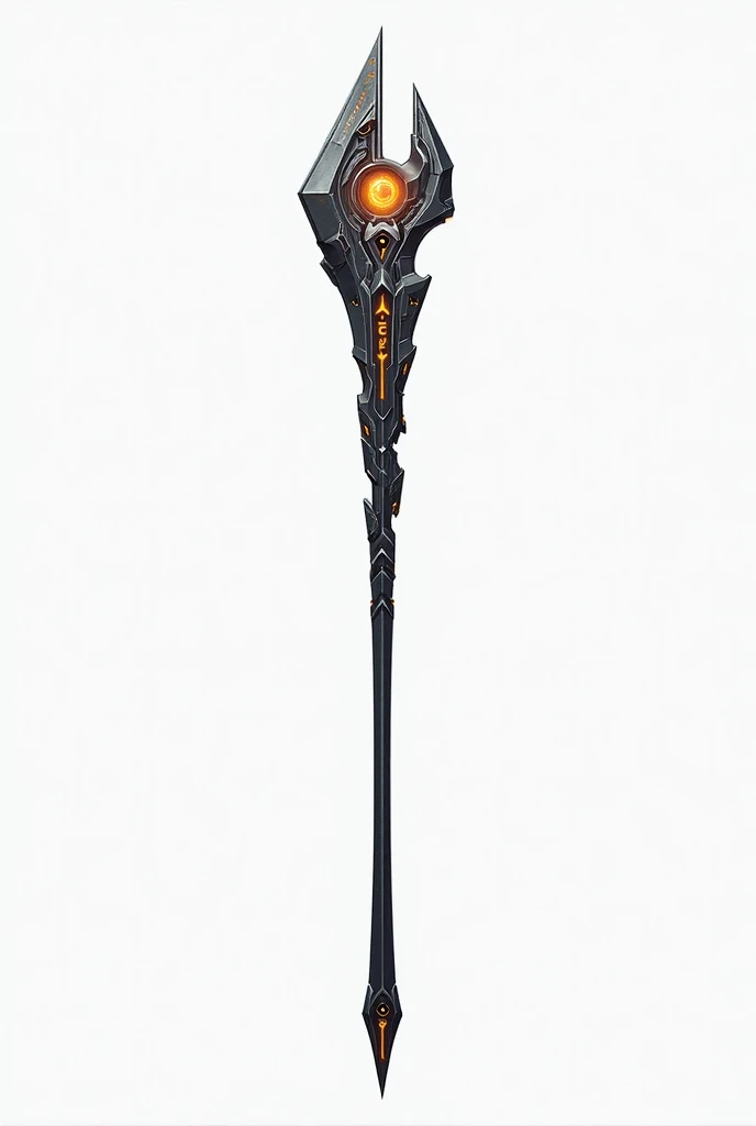a high tech arcane staff, cyberpunk style, low detail, full length, white background