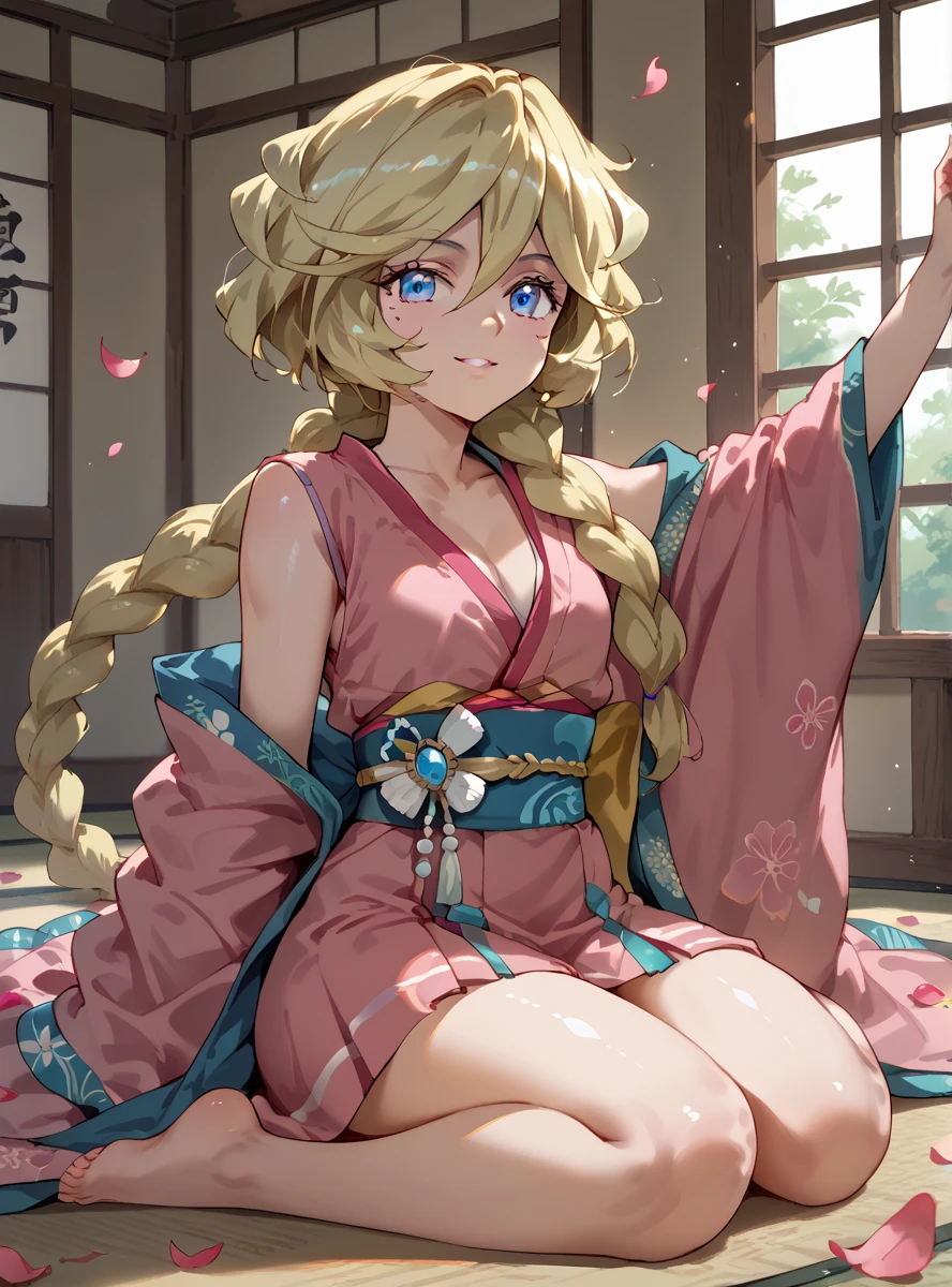 Cute Girls　Landmine makeup　Mass production type　Half-up twin tails　White background　fullbody　Her hair is two-tone blonde and pink.