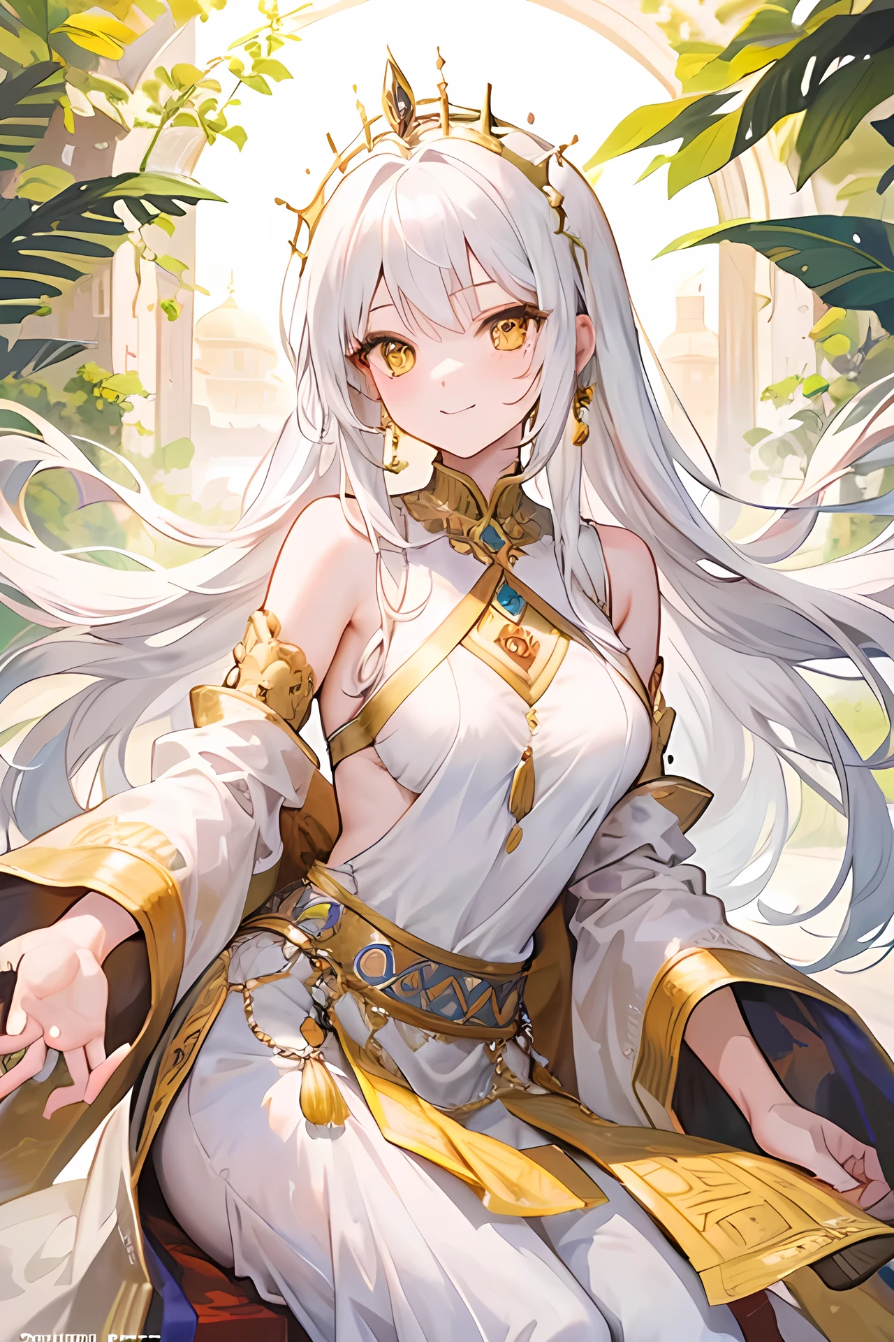 (High quality, High resolution, Fine details), (Large lotus flower), (Shining petals), Flowing white dress, solo, curvy women, sparkling eyes, (Detailed eyes:1.2), smile, blush, Sweat, Oily skin, (Dark Background), (Light from below), Soft tones, shallow depth of field