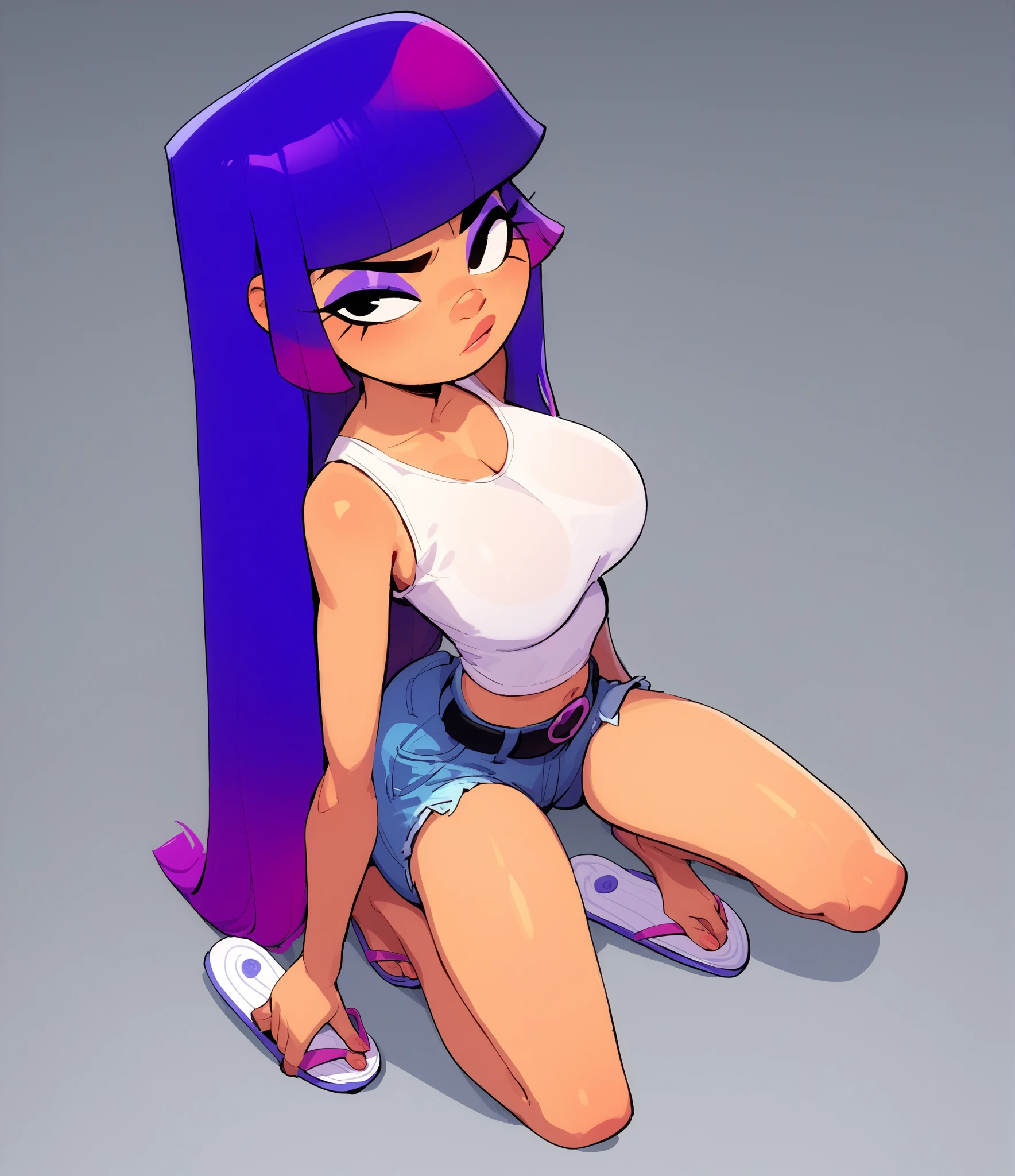 Piper brawl stars, model character, high waist panties, bikini, short top, neckleace, long hair, sitting with model pose, Sneakers on the foot, Big Foot, eyes large, fly away, gaze fixed on the viewer, breasts small, very detailed hands with only 5 fingers, 8k full hd, , corpo sexy, masterpiece, Maximum quality, ultra quality cg, high resolution illustrations, 8 k wallpaper, offcial art, a high chroma.