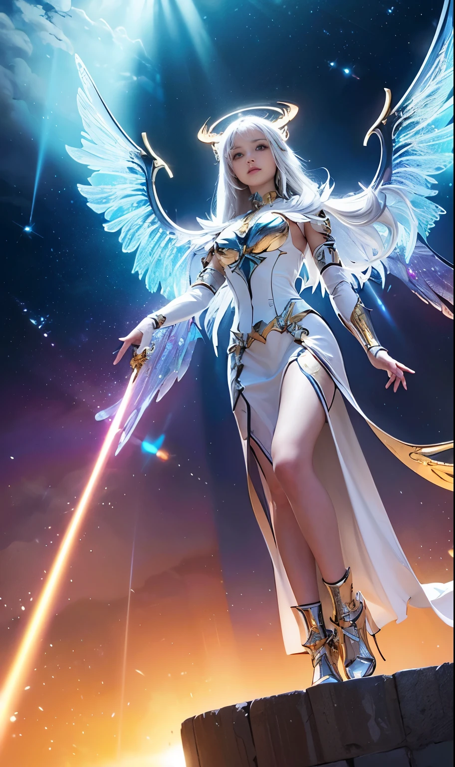 ((Full shot)) Angelic beauty, fantastic and mysterious light. Cyber