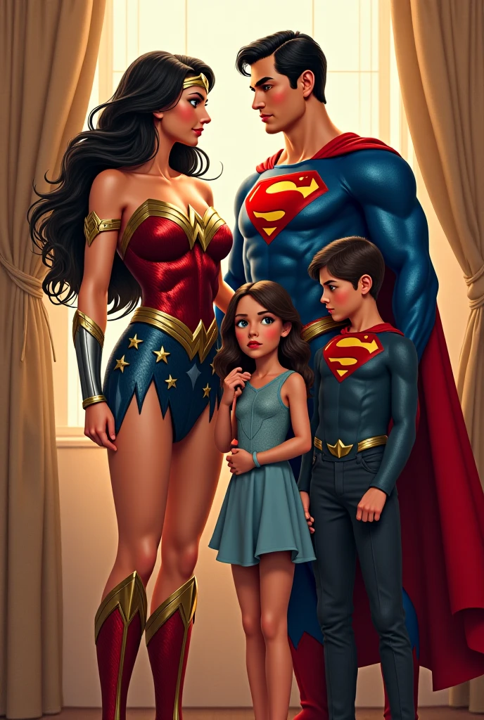 Superman e Mulher Maravilha com seu filho, Realista, muito lindos