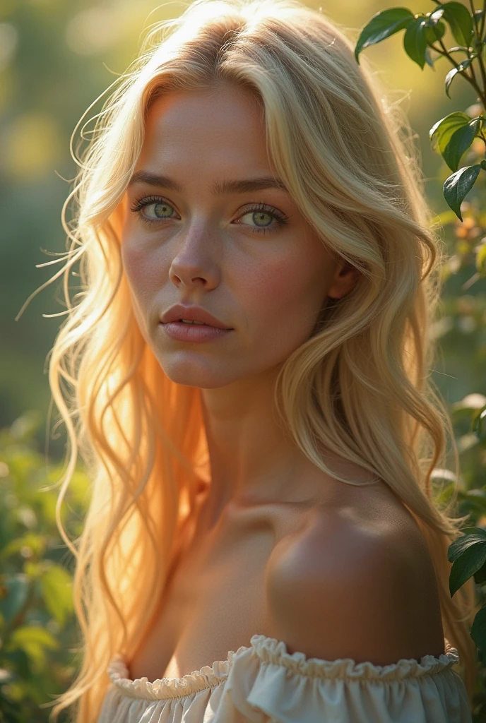 portrait complet !!! hyper-detailed , natural daylight, a 28 years old beautiful woman blonde, imagine pose, skin texture, imagine clothes, camera_flash, imagine pose and background.