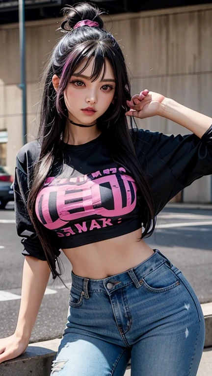 (Best Quality, Masterpiece:1.4), (Realism:1.2), (Realisitc:1.2), (Absurdres:1.2), (photorealistic:1.3), 1girl,Realistic Skin,Solo,( Very Big Eyes,beautiful detailed eyes, symmetric eyes,),outdoors,<lora:GameController092602:0.9> ,game controller print, 1girl, solo, breasts, long hair, cat ears,red eyes, thigh strap, large breasts, animal ears, navel, stomach, cleavage, black hairband, midriff, shrug \(clothing\), cowboy shot, crop top, long sleeves, short shorts, very long hair, ass visible through thighs, thighs, black shirt, looking at viewer, black shorts, standing, white hair, bangs, thigh gap,black shirt,