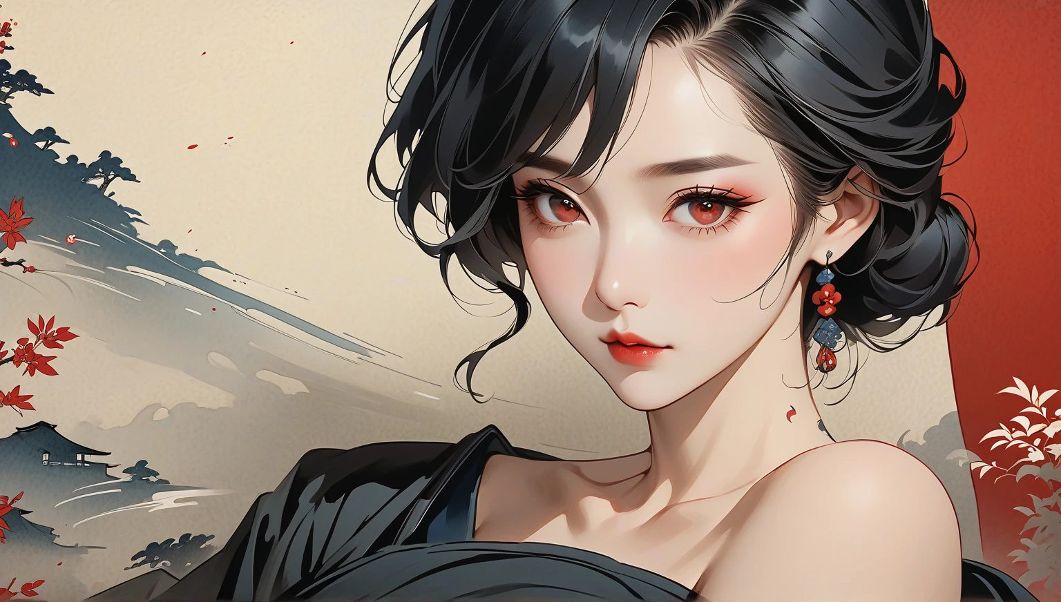 (masterpiece, High resolution, Highest quality), 20-year-old woman, Exposed cleavage, Japanese-style punk fashion:1.2, Petal Collage, abstract design, And handle background, warm color, artistic juxtapositions, mixed-media approach, Anime Style, Simple lines, Digital Painting,
