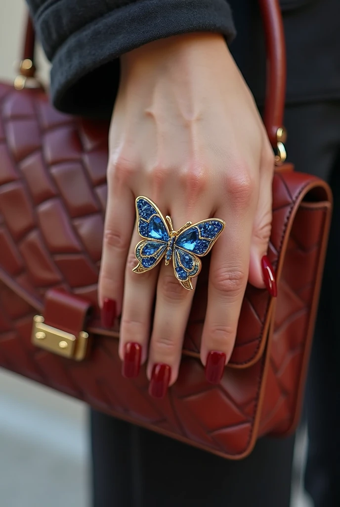 Millefiori glass style,blue jiezhi_Butterfly Ring