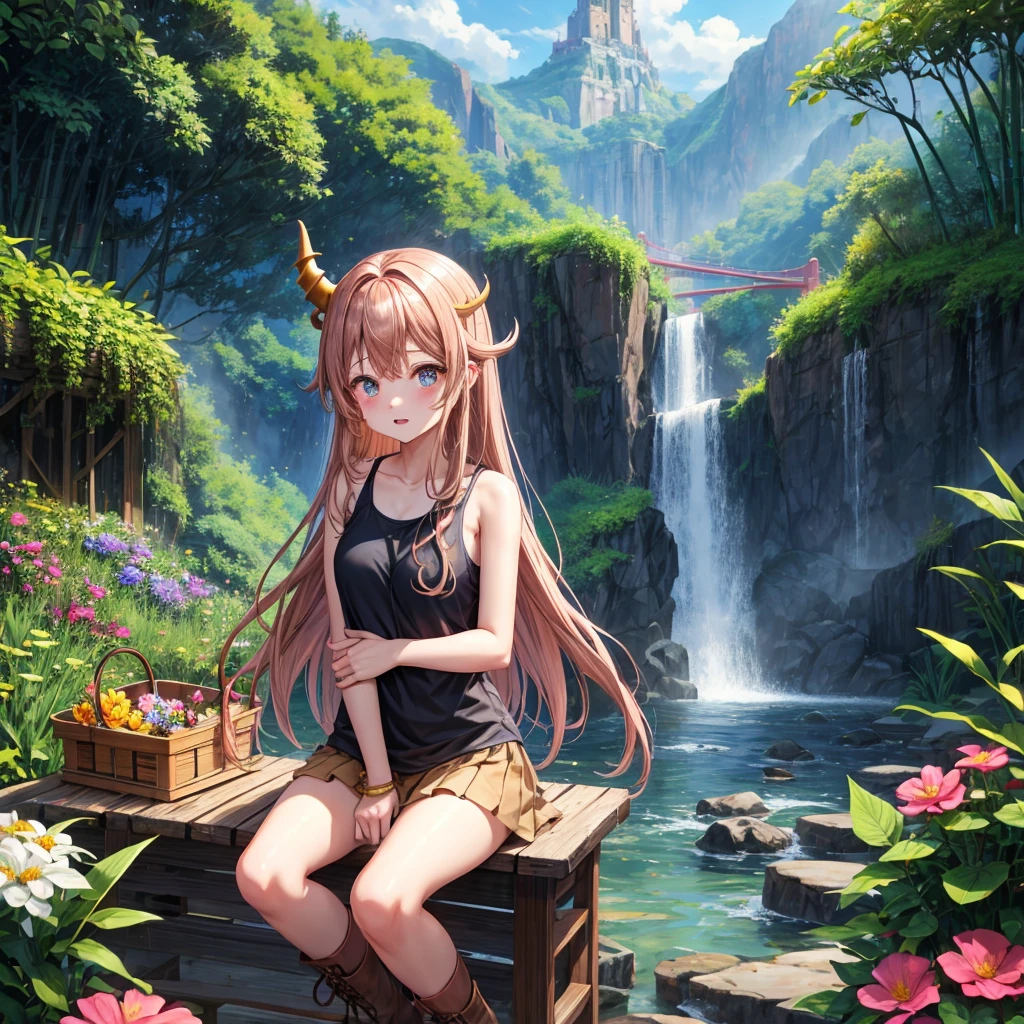 (anime_art:1.3), a cat, (adventurer outfit), lush_jungle, epic ruins, amazing details, amazing quality, masterpiece