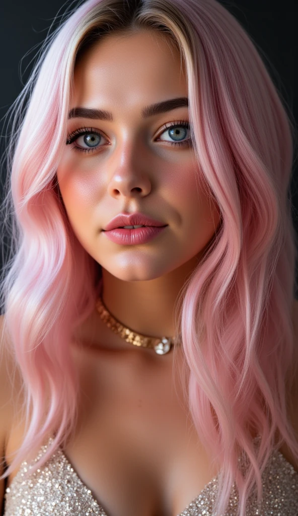 223yo, Skinny blonde girl, young, teen, in her bedroom, (highly detailed background, bedroom), wearing a crop top and jeans, pretty face, pink lips, cute, sweet, innocent, beautiful lighting, alone, shy, highly detailed face, (ultra realistic), realistic skin, makeup, lip filler, big pink bimbo lips, (bimbofication), cleavage, big ass, ((highly detailed face, detailed eyes, eye contact) seducing the camera 