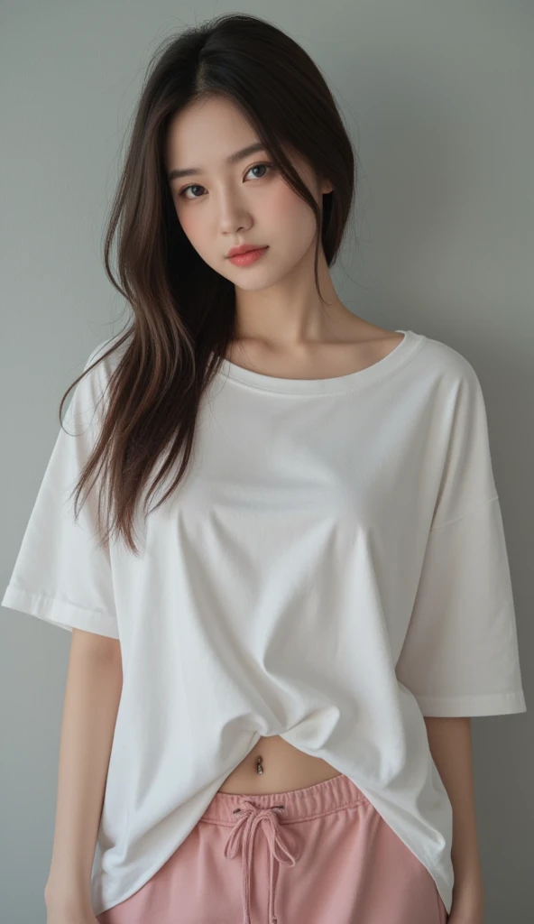 Highest quality、masterpiece、Ultra-high resolution、(Realism:1.4)、1 girl、In a pale background、Deep Shadow、Low Key、Shortcuts、Upper Body、sex appeal、Wearing a shirt
