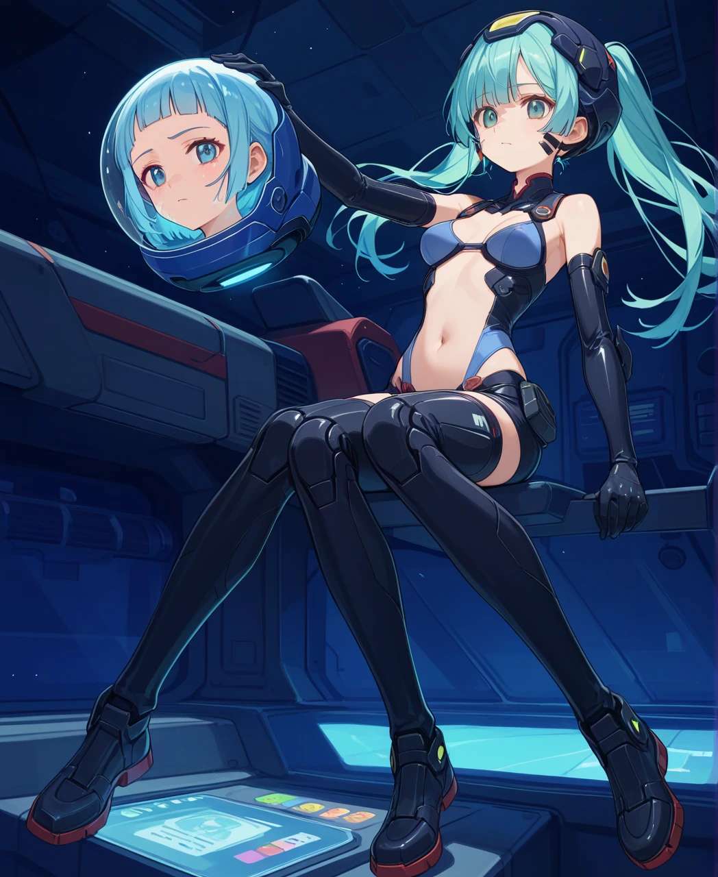 Black Hair Girl,Holding a squid alien,Being inside a spaceship