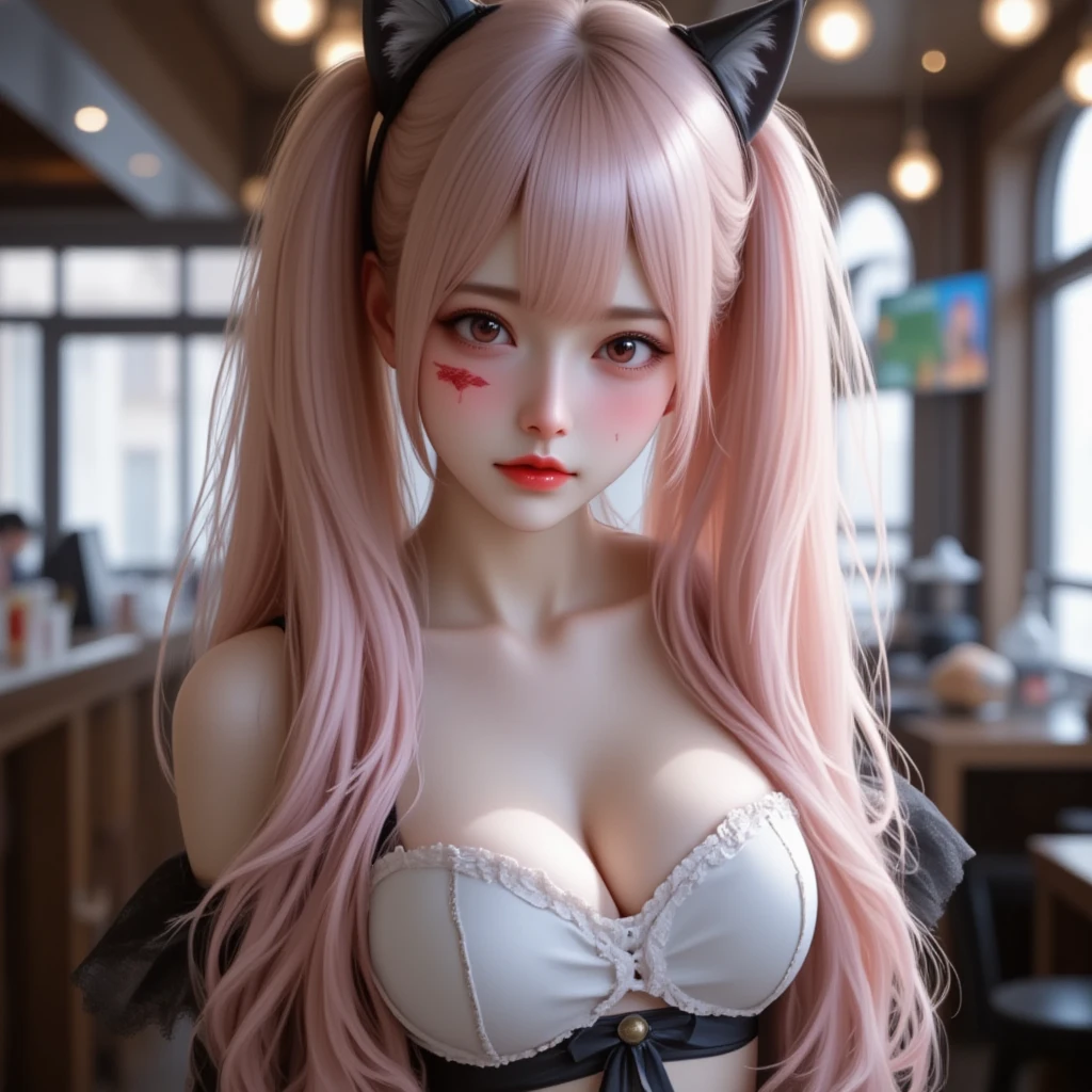 ((((Pink beautiful hair))))、((small head))、Beautie、Beautuful Women１０a person、Japan Idol、(Perfect body:1.1)、(年轻)、(Beautiful pink hair with short wavy:1.2)、(((8K))、(( Raw photography)))、(((bunnygirl))、(Highly detailed 8k wallpapers)、(extremely delicate and beautiful)、(​masterpiece)、(top-quality:1.0)、(超A high resolution:1.0)、beautiful  lighting、Perfect Lightning、realistic shadow、[hight resolution]、 Detailed skin、ultra-detailliert、thin clavicle、perspired、爆乳、huge tit、beutiful breast、red blush、Photorealsitic、Lifelike face、realisticeyes、is looking at the camera、a smile、 Lips with pink lips、natural make up、The best very happy smile、((best qualtiy)), ((tmasterpiece)), huge filesize, ultra-detailliert, hight resolution, ighly detailed, top-quality, ​masterpiece、full bodyesbian、Three-dimensional depiction、A sexy、photostudio、open one's legs