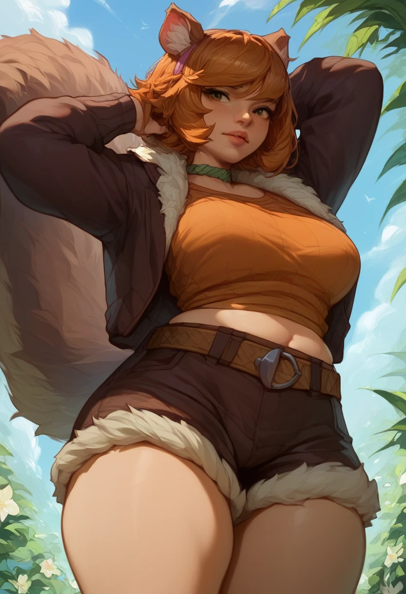 anime waifu lion, plush clothes, big boots, perfect body, huge breasts , background african jungle