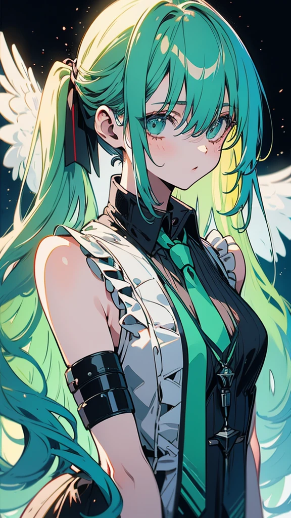 Rabbit technique , Science Fiction, Fluffy , 
1 girl, Tattoo, Glowing tattoo, Glowing eyes, Colorful glowing hair , Full body love, Green Hair,
  Kawaiitech, Soft colors, Kawaii, Lovely colors,