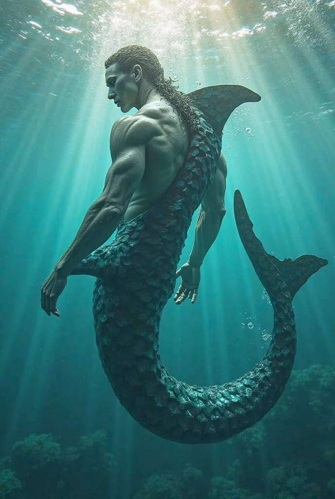 Photo-realistic, ((best quality)), ((masterpiece)), (detailed), perfect human face, short hair, handsome young male model dressed as a mermaid, 18-year-old, super male model, handsome, amazing mermaid tail, tall, cute, evil looking, dark look powerful, young male model, handsome, super strong, muscular, fit, massive muscles, six pack, clean shave, blue eyes, pale skin, (wavy short messy brown hair:1.2), short messy hair, messy wavy hair, (mermaid:1.3), (mermanl:1.3), shirtless, bare-chested, muscle, ripped, strong body, fit body, under the water, night ocean fog, (haunted ocean:1.4), horror sea, evil sea background, dark waters, 8k, high detailed, ultra-detailed, Stylish Pose, real skin texture, dramatic cinematic lighting, (HORROR:1.5), night, night time, dark, full moon