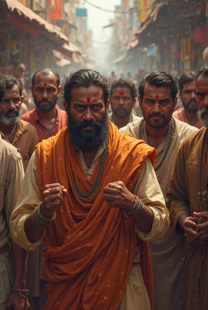 One man taking ganapati murty and Muslim peoples scarying by him
