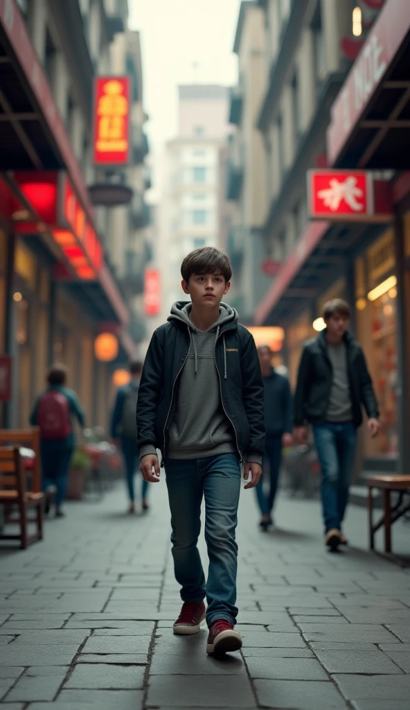 henry cavil lookalike boy 4 yo walking down the street