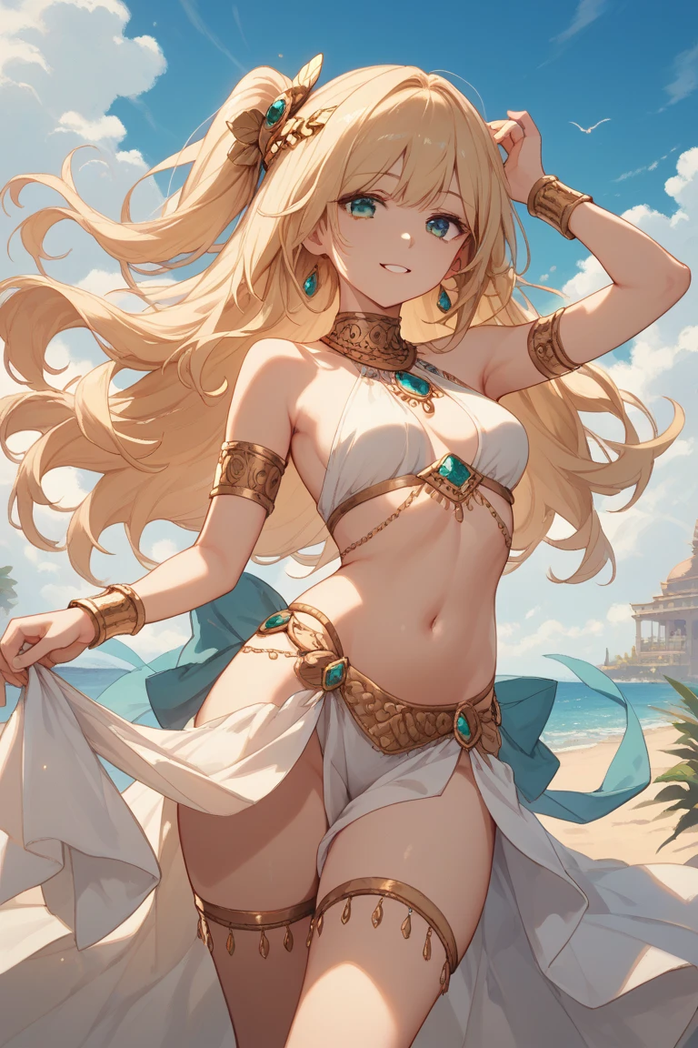 1girl, tan skin, Egypt, Ancient Egypt clothes, sexy, big breast, outdoor, sunny, windy