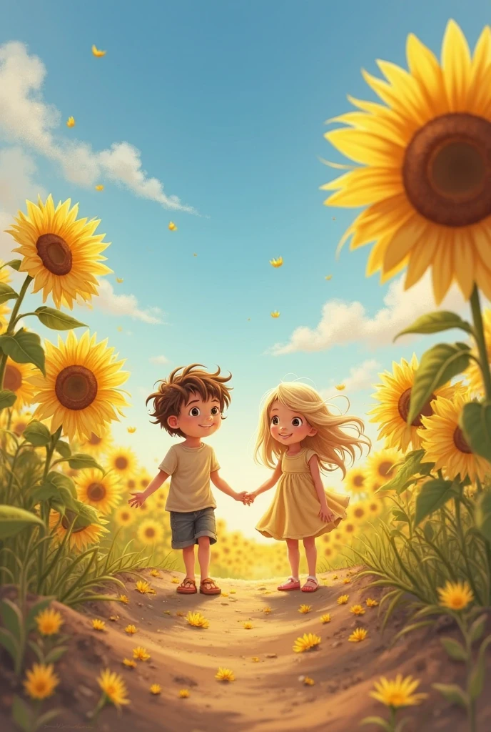 Two Kids holding their hands walking and I pointing sun with their fingers