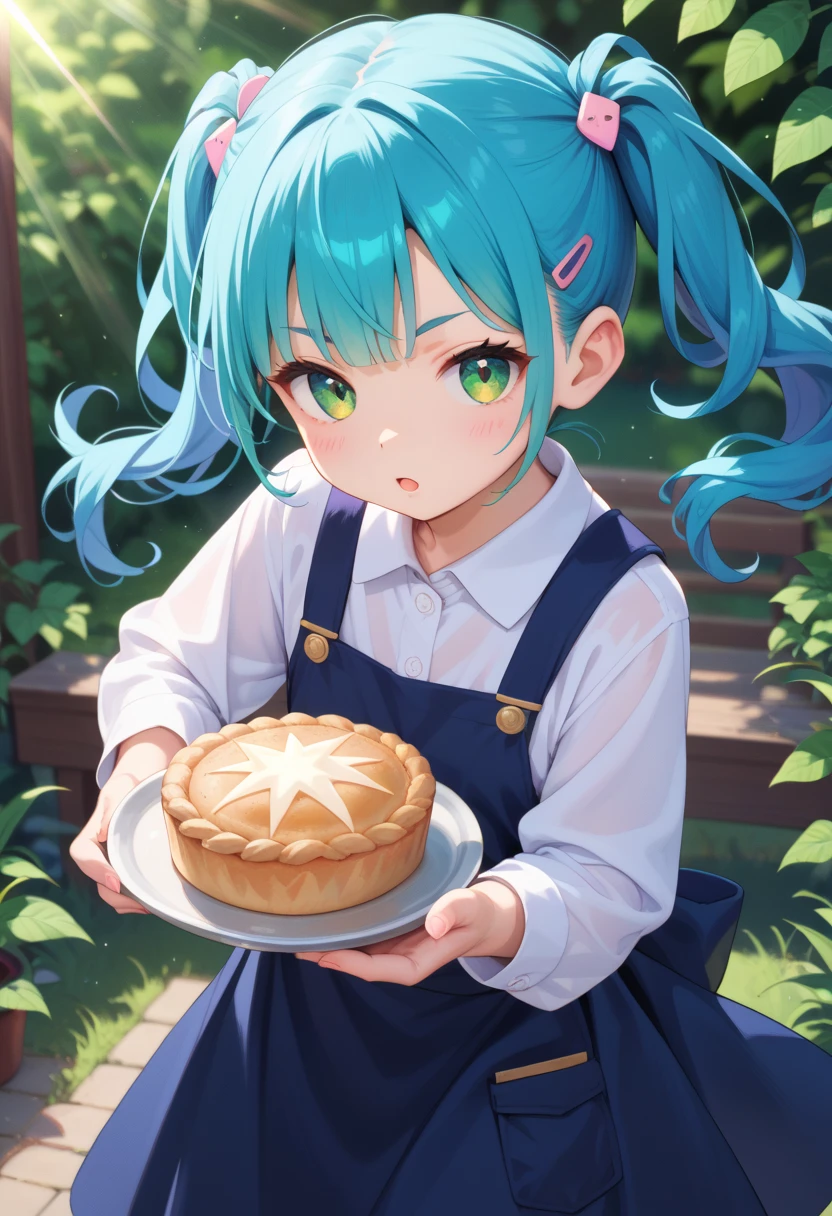 azhiichigo style,big eyes, thick lines, cute, 1girl, patisserie, baking goods, fashionista avant-garde outfit, bright colorful hair in a modern asymmetrical hairstyle, happy, floating, kawaii, cute, sparkles, magic bakery