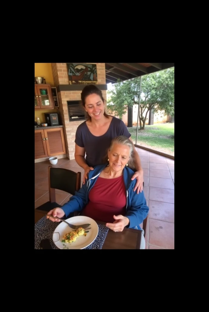 visiting grandparentsuma menina de 7 anos, cabelo escuro liso na altura dos ombros, olhos castanhos escuros vibrantes, pele bronzeada, wearing Minas Gerais athletic football team shirt and denim shorts eating pasta