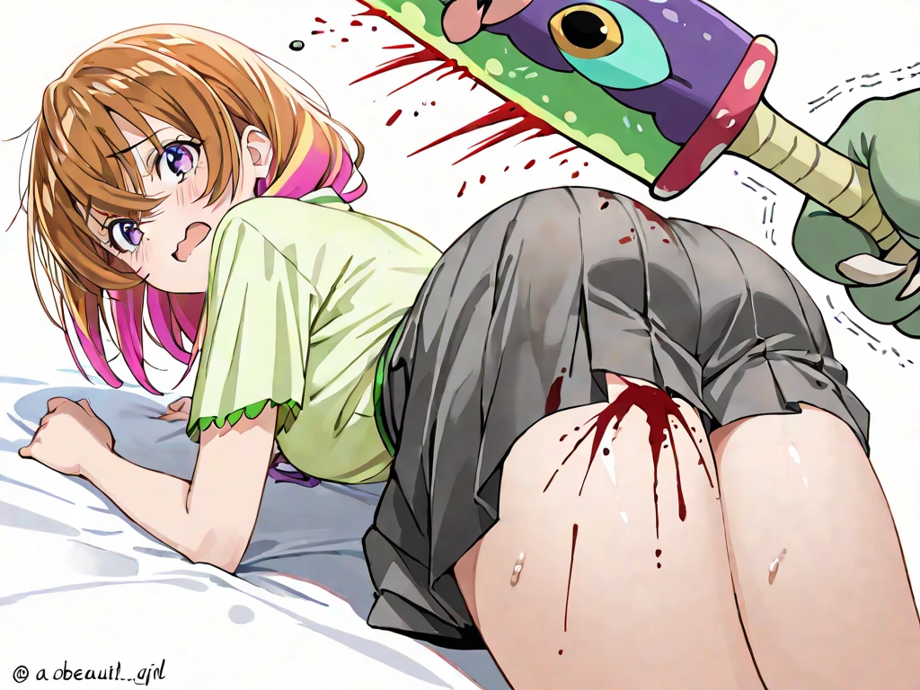 (Highest quality),Color,Anime Style,scream,despair,Monster's penis,Anal virginity loss,女の子がscream,Girl screaming,Girl crying,Girl being abused,Small breasts,High school girls,17 years old,Uniform ribbon,Lower body naked,Abomination,Invaded the anus,tits,Nipples,Huge penis,Pink Hair