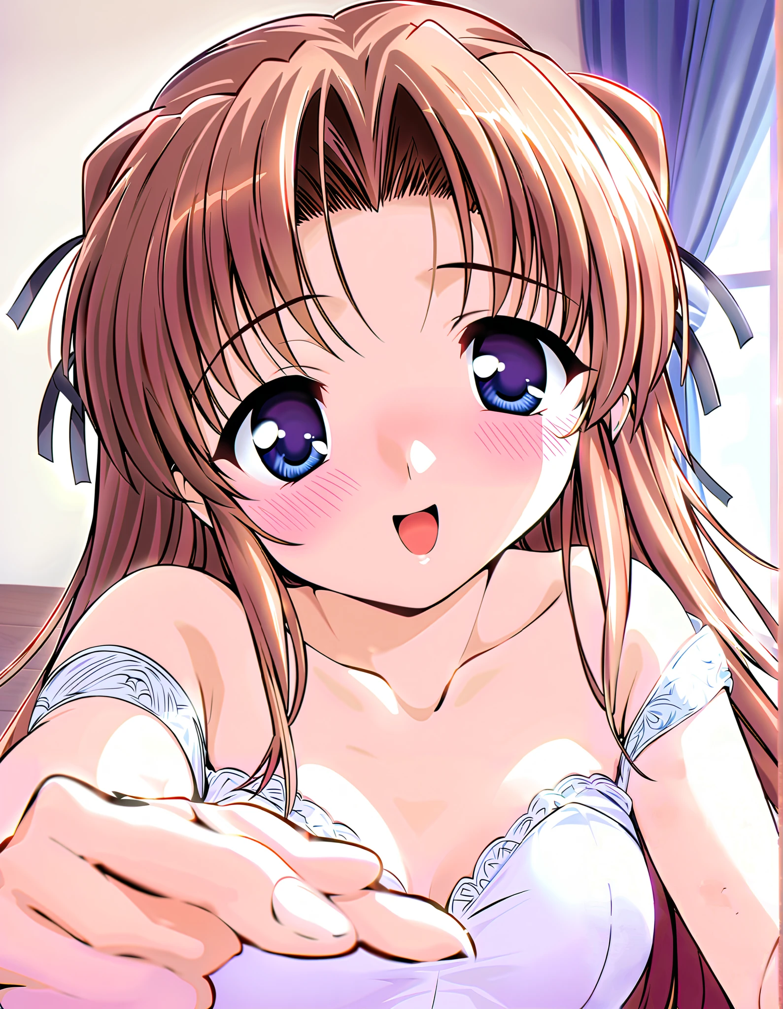 ((masterpiece)), ((best quality)), (ultra-detailed), anime style, on the bed, a cute girl, 1girl, solo, nude00, ((beautiful eyes)), smile, ((open chest)), ((cute nipples)),small breast,