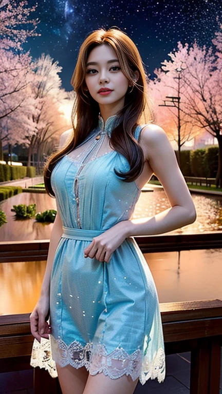 ((((Highest quality))))、(((Ultra-precision CG16K wallpaper)))、(((masterpiece)))、(((Super detailed)))、(((Extreme detail)))、((1Mature 29 year old woman:1.6))、((Very beautiful Japan face of a person))、((Urizane Face:1.8))、((Medium Straight Hair:1.8))、(Shiny Hair)、A delicately drawn beautiful face、(Dark Eyes、Reflected light from the eye)、double eyelid、High nose、Small nostrils、Small Mouth、Seductive lips、Beautiful breasts、((C cup size breasts))、Cleavage、Delicate nails、Beautiful feet、Thin thighs、eight-headed body、Perfect proportions、Perfect Anatomy、Perfect composition、Beautiful detailed shading、Beautiful, natural lighting、Beautiful detail glow、Depth of written boundary、(((High chroma)))、(((Real:1.9)))、((vivid:1.5))、((Beautiful Skin))、((Skin Texture))、((Realな皮膚感))、(((Cowboy Shot:1.6)))、(((front view、shoot from front、front low angle:1.6)))、(((smile:1.5)))、(((looking at viewer:1.6)))、Bright daylight、Natural light、(((background_Grass Square、Mountain、Sky and Clouds:1.5)))、(Standing pose:1.6)、(((Light blue sleeveless gauze fabric mini dress:1.6)))、((tiara、necklace、Wearing earrings:1.5))、((Lace Stockings Clothed:1.2))、