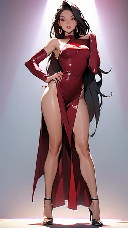 a 3D pixar animation style  model shot of a Vampirella, a exquisite beautiful Vampirella (masterpiece, extremely detailed, best quality) wearing red suit  (masterpiece, extremely detailed, best quality), armed with long sword, white skin, black hair, long hair, red eyes color, jewelry, standing in a modern street detailed background (masterpiece, extremely detailed, best quality), best realistic, best details, best quality, 16k, [ultra detailed], masterpiece, best quality, (extremely detailed), ultra wide shot, photorealism, room is lit with bright light, depth of field, 3D animation rendering,