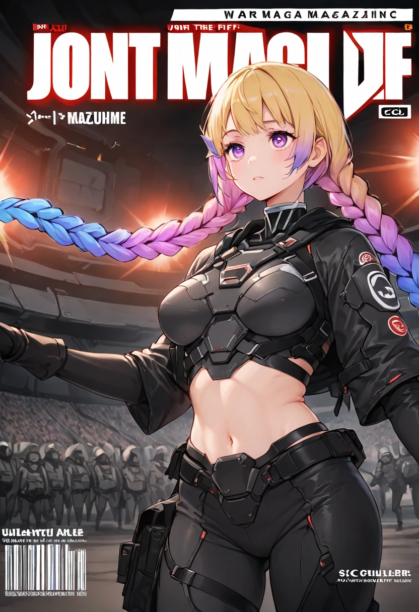 ,1girl,(teen:1.5), (short_ponytail:1.3), (light_whitish_purple_hair:1.3),black_mechanical_armor_parts,white_breasts_parts_red_black_body_suit,bare_shoulder,bare_slender_thighs,medium_breasts,city_background,Stinging_eyes,sleepy,thighhigh_greaves,gauntlets,dynamic_posing,bare_frank,metal_red_parts_armor,red_eye,solo,
fists,hold_weapon,glare,navel,large_mechanical_parts,happy,waist_armor,open_mouth,rise_legs,apart_legs, (covered_navel:1.3),(very_long_bangs:1.3), (hair_over_one_eye:1.5),(long_bang_covers_right_half_of_face:1.5),
(covered_pussy:1.1),covered_breasts,fighting,