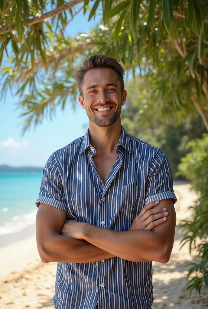 A real 1 sexy white model boy after swimming golden wet hair, smile, wearing gold chain and black thread in neck with pendent and bracelets, shirtless, hair in underarm, six pack, transparent underwear realistic full body