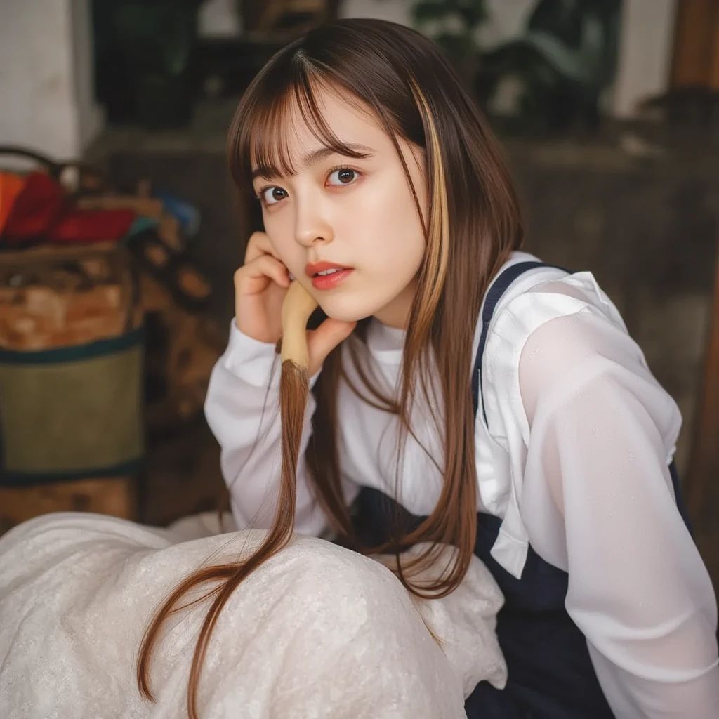 ((highest quality, 8K, masterpiece :1.3)), Photorealistic、Ultra-high resolution、Natural skin texture、Hyperrealism、Photograph from the knee up、Beautiful Japanese girl in her early s、White collared shirt、Rope tied around chest、Angry expression