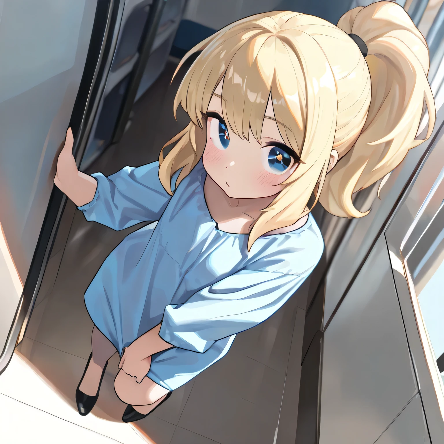 (solo, full body photo:1.3), (action packed:1.3), best quality, 1woman, (cute), (24yo:1.2), (masterpiece, sidelighting, finely detailed Fashionable eyes: 1.2) (perfect oval large eyes that gazes at the viewer), beautiful face, blue gorgeous perfect eyes, (blonde hair ponytail), (attractive young woman:1.3), (thick amazing hair), (seductive:1.1), (blushing:1.1)