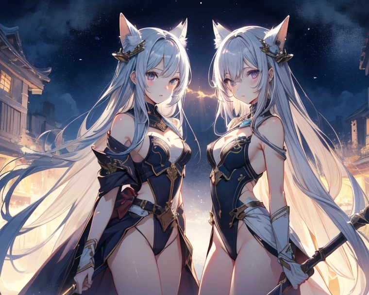 In the ancient magical world，Silver-gray hair，red color eyes，There is Lori，She wears elaborate mechanical armor，Petite and delicate，Wear white or black stockings