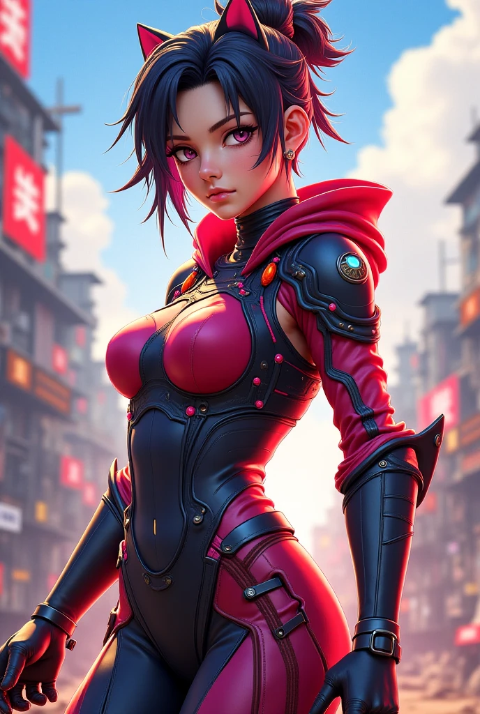 1girl, Beautiful girl, (black short hair, Street hairstyle, Red color at the ends of the hair), ((red eyes, sharp eyes, beatiful eyes)), ultra-detail, Realistic, realistic eyes, realistic hair, 8k,Cel shaded, Gel lighting, Light and cool lighting, Realistic selfie