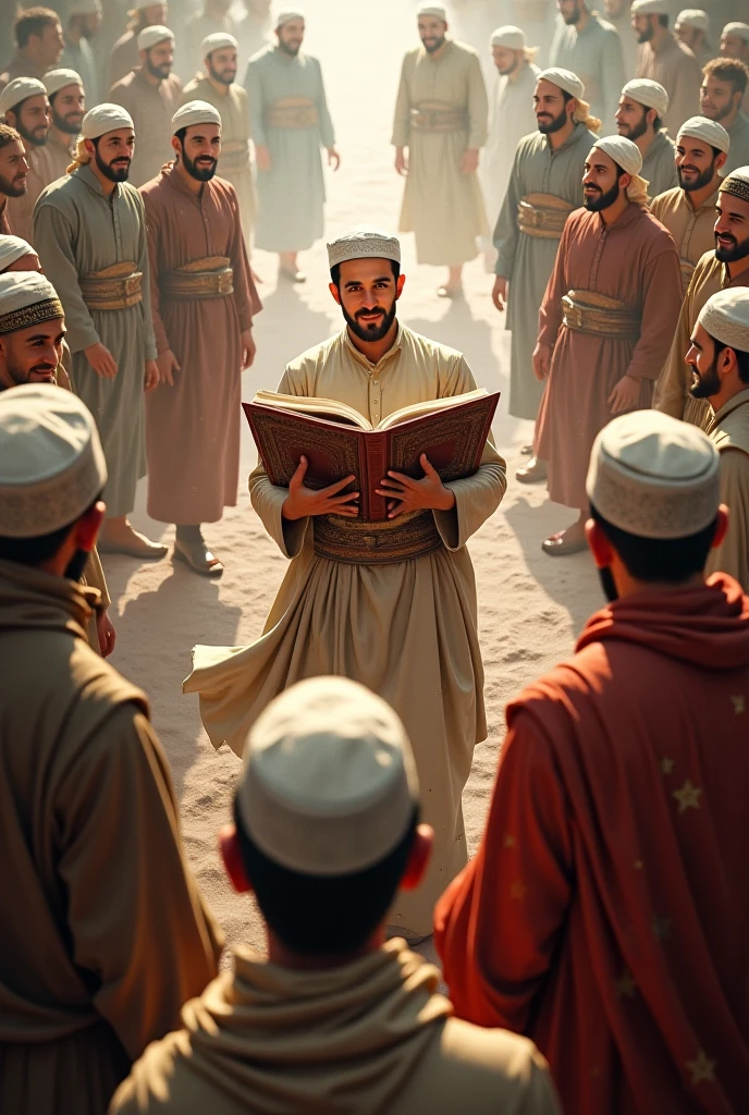 Allah is raising his hands and praying, the other two friends are laughing at him.
A scene where they are engrossed in their work.