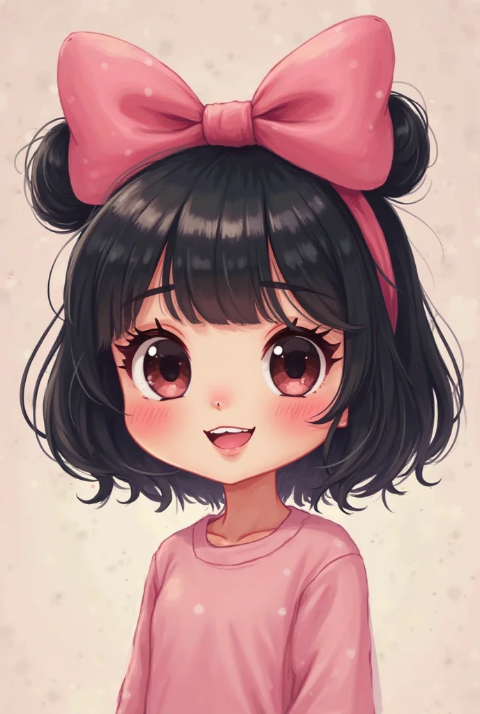 a cartoon girl with black hair and a pink bow on her head, adorable digital painting, cute cartoon character, cute digital art, kawaii realistic portrait, realistic cute girl painting, cute detailed digital art, cartoon digital painting, digital cartoon painting art, cute character, cute portrait, cartoon art style, rens art in artstation, cute cartoon style, cartoon artstyle