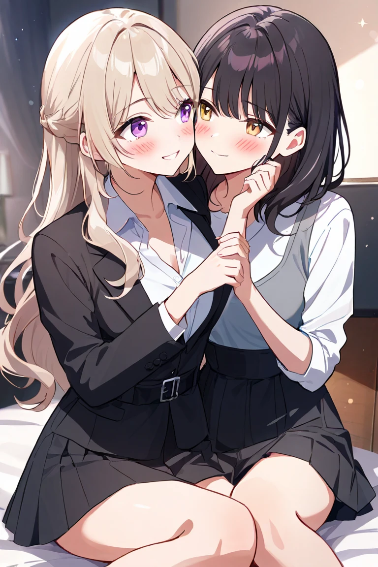 lycoris recoil, 2girls, yuri,
(Inoue takina:1.2), (handjob:1.1), black_hair,long_hair,black_jacket,
(chisato, wince,orgasm:1.5,awaiting tongue, dick girl ), (Futanari:1.5), nishikigi_chisato,blonde_hair,short_hair,
best quality,masterpiece