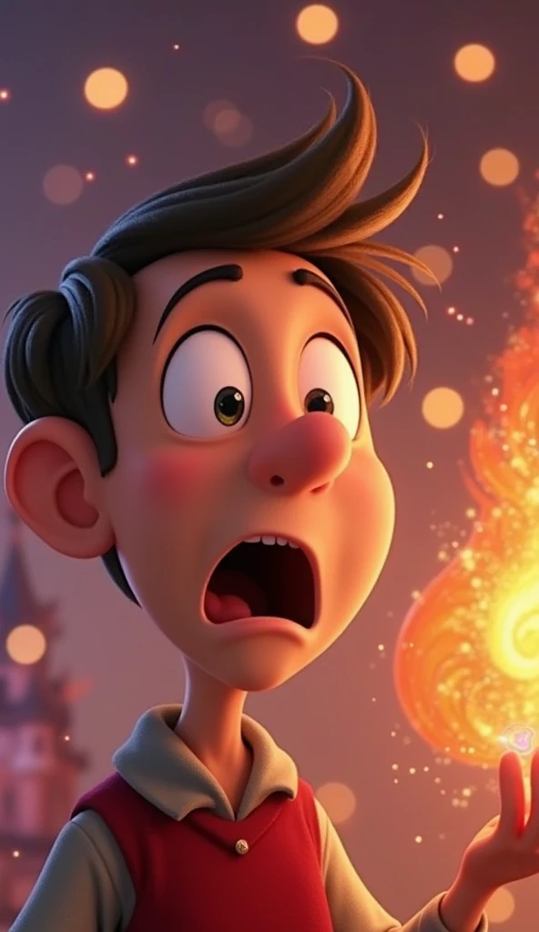 emphasizing the Walt Disney style:
"Create an animated image of a very surprised Lithuanian man with large, bulging eyes, showcasing excitement and delight as he gazes at a stunningly beautiful woman. The scene is rendered in a vibrant, colorful Walt Disney style, with exaggerated expressions, smooth lines, and a whimsical, cheerful atmosphere that highlights his joyful shock.