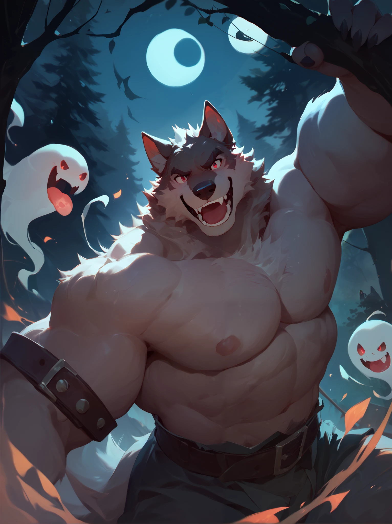 by null-ghost, masterpiece, is of the best quality , furry, Wolf, Two tons of fur, ( BY OPENING :0.8), Broad shoulders, Narrow waist, teeth, ghost, , chest hair,night,forest, red eyes, Smile,Eyes glow,Tongue,ghost火环绕,Erectile spasms,精液
BREAK Score_9_up,Score_8_up,Score_7_up,Score_6_up,
