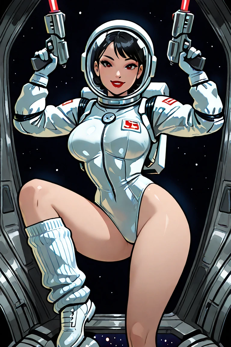(masterpiece:1.2),(Highest quality),(Very detailed),(High resolution),(Best illustrations),8k,wallpaper,Milla Jovovich,(whole body:1.6),(Ultra-small micro high-leg swimsuit armor for space:1.6),(Sensual),(functional),(Big Breasts),(Thick thighs),(Beautiful Face,Beautiful Skin,Skin Texture:1.3,Beautiful Hair,Perfect Eyes),(Detailed hands:1.6),(Beautiful Hands:1.6),(((Hand,detailed,perfect,perfection,hands))),(In the background is the living quarters of the spaceship.:1.6),(Are standing:1.6)