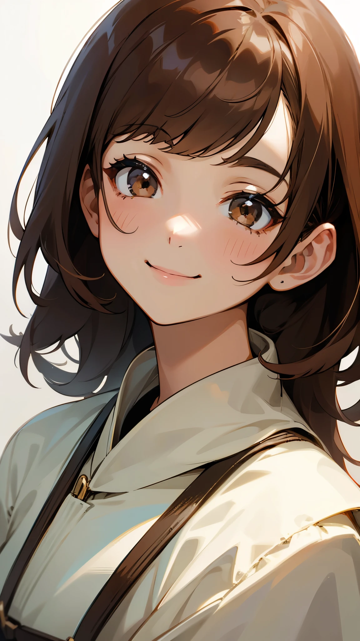 「(8k wallpaper:1.5)、(high-level image quality:1.3)、(animesque, aquarelle:1.5)、(girl with、独奏、cute little:1.8)、(beatiful detailed eyes:1.5 )、(Smile:1.5)、(校服:1.5)、(by the window:1.3)、(sepia, gradients:1.5)」