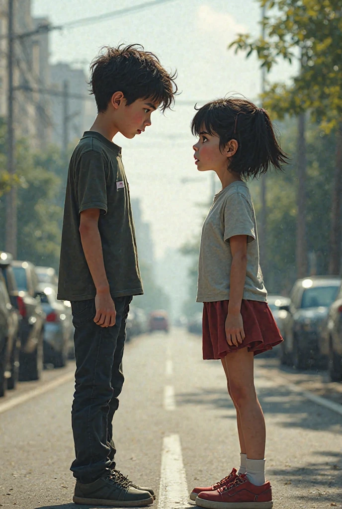 একটি ছেলে চুপচাপ ও একটি মেয়ে রাগ অবস্থায় মুখোমুখি দাঁড়িয়ে আছে রাস্তার পাশে