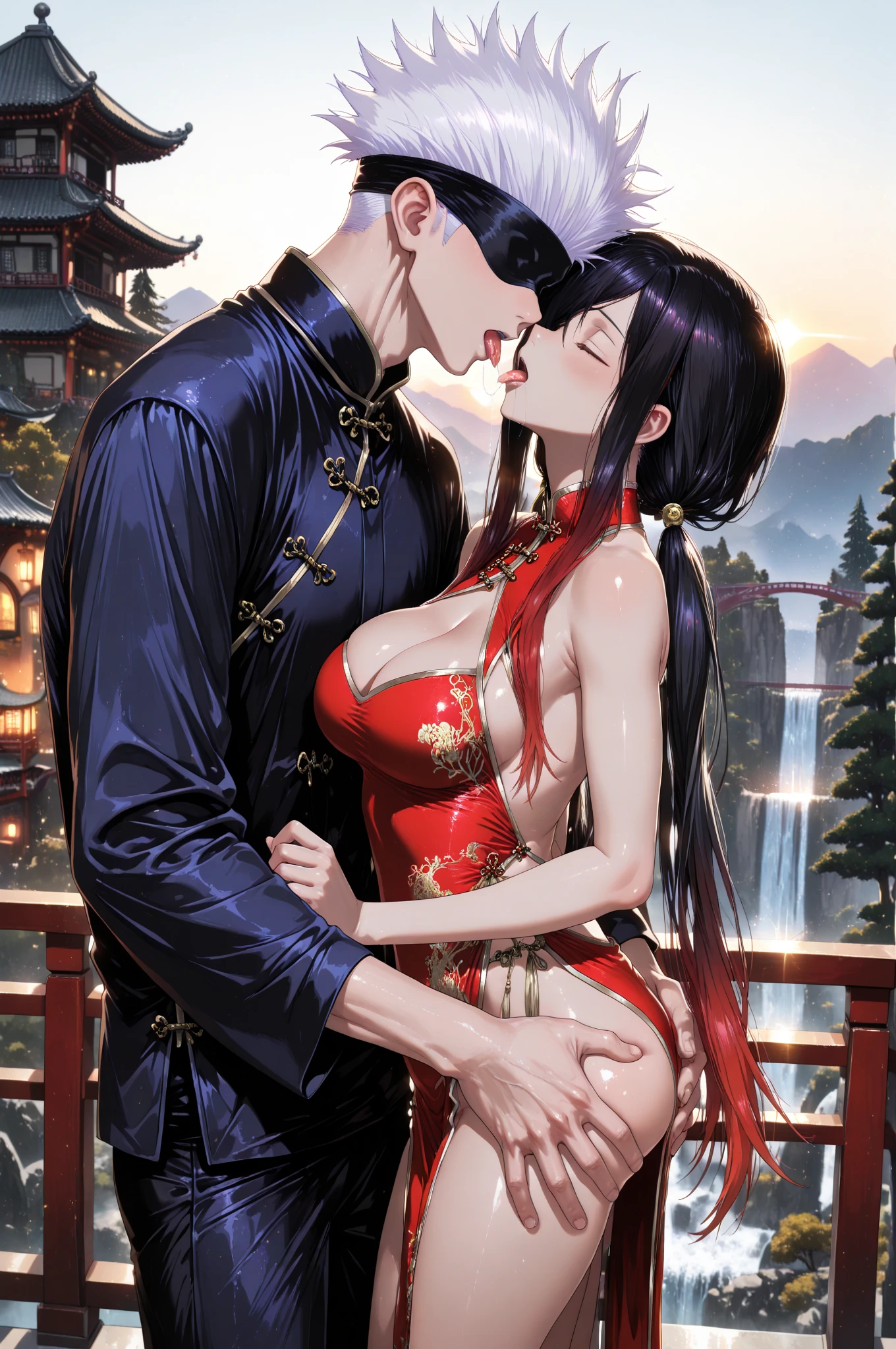 Period drama manga style A 15-year-old super beautiful Chinese girl with black hair in a bun cut(1 person) She is wearing a royal long-sleeved Chinese dress In a dimly lit bedroom Floral Futon She is forced to be held by the perverted old emperor while facing each other, and cries in fear. She exposes her nipples and faces the man as he inserts his penis into her pussy and they begin having sex. She wraps her legs around the man She loses her virginity and becomes pregnant She was given a deep kiss and had semen ejaculated into her with a high-speed piston.