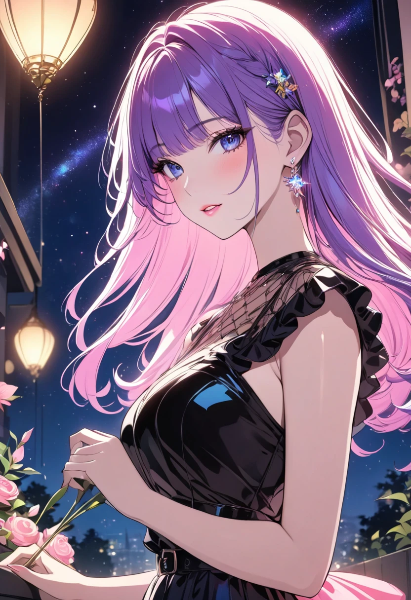 She is a mauve who is covered in paper. SPARKLE; GLITTER