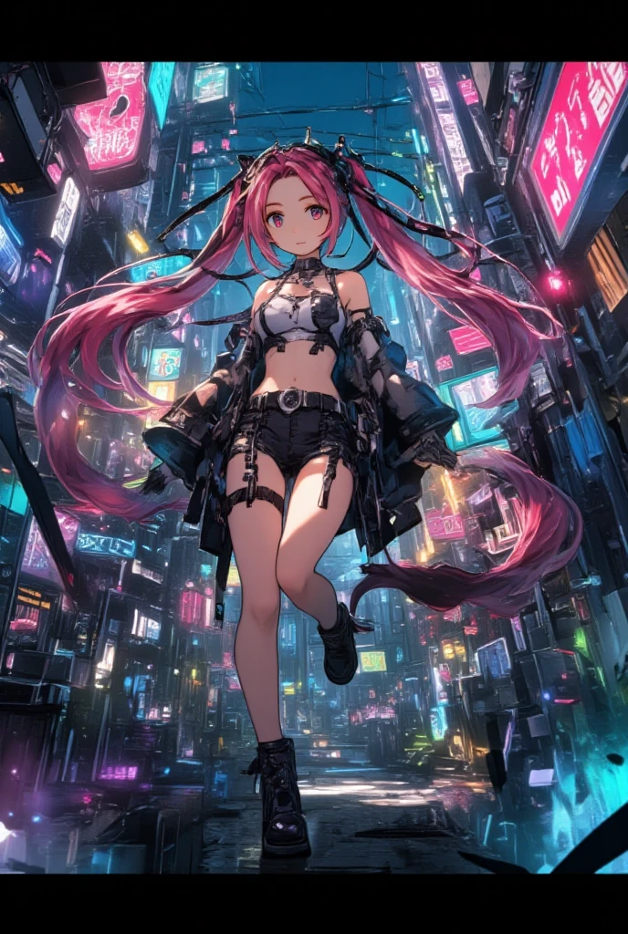 (masterpiece, best quality, high quality, highres, ultra-detailed), cyber sttyle girl, 1girl, solo, in nightclub ,bar, <lora:cyber_style_girl_v1:0.8>,bare shoulders, mecha, cyberpunk, back,from behind,full body, BREAK, rainbow hair,long hair, <lora:RainbowHairV1:0.2>