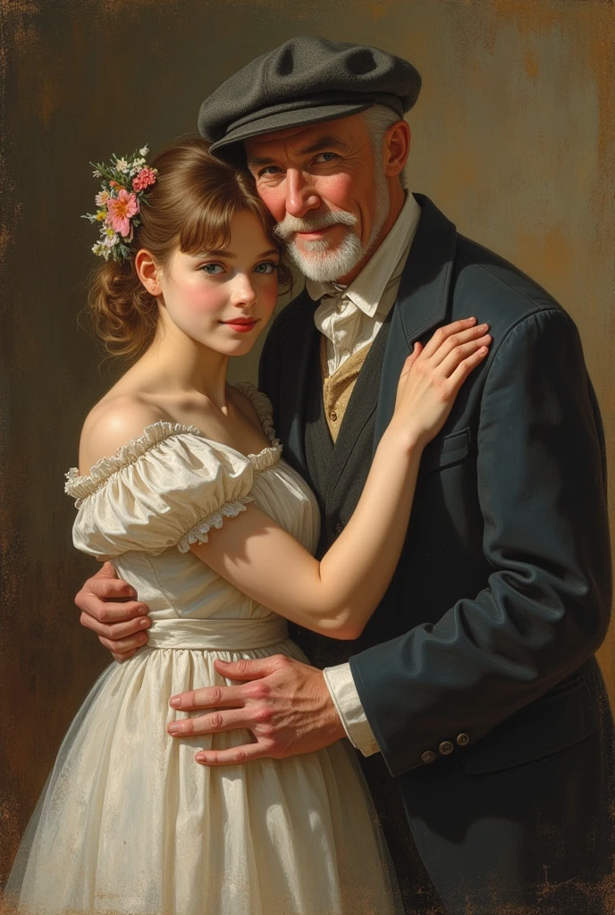 there is a painting of a man and a woman hugging, fan art, inspired by Fernand Toussaint, digital matt painting, #1 digital painting of all time, # 1 digital painting of all time, inspired by Raymond Leech, hannibal, emotional concept art, inspired by Luigi Kasimir, inspired by Albert Edelfelt, digital painted, fanart ”, pastel artwork